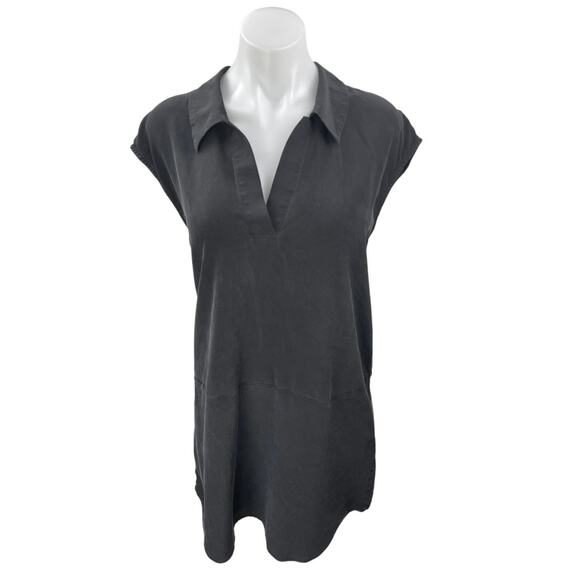 Equipment 100% Silk Black Short Sleeve Collar Mini Polo Shirt Shift Dress Size S - Picture 1 of 4
